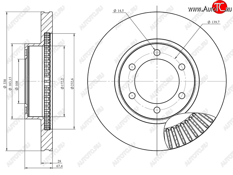 3 499 р. Диск тормозной передний Ø338mm HOSU  Lexus GX470  J120 (2002-2007), Toyota 4Runner  N210 (2002-2005), Toyota Land Cruiser Prado  J120 (2002-2009)  с доставкой в г. Новочеркасск