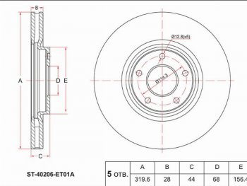 3 079 р. Передний тормозной диск(Ø319.6) SAT  Nissan Juke  1 YF15 - Sentra  6  с доставкой в г. Новочеркасск. Увеличить фотографию 1