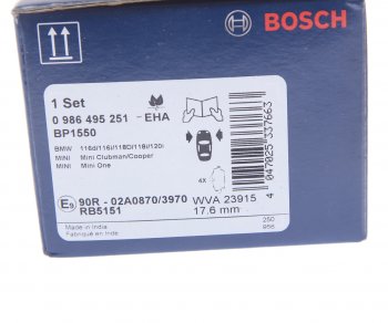 2 859 р. Колодки тормозные передние (4шт.) BOSCH BMW 1 серия E81 хэтчбэк 3 дв. рестайлинг (2007-2012)  с доставкой в г. Новочеркасск. Увеличить фотографию 4