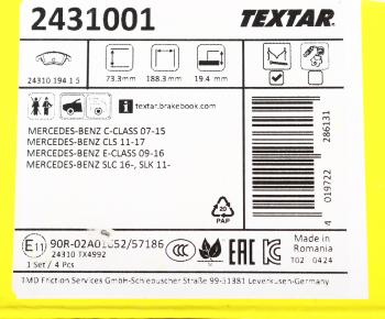 6 999 р. Колодки тормозные передние (4шт.) TEXTAR Mercedes-Benz C-Class W204 дорестайлинг седан (2007-2011)  с доставкой в г. Новочеркасск. Увеличить фотографию 5