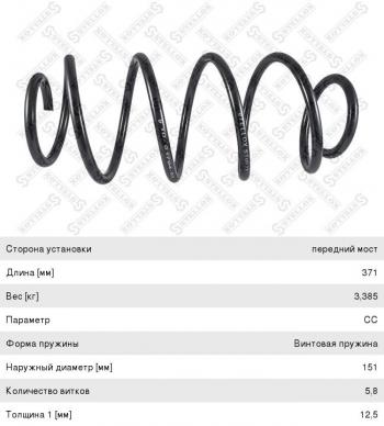 1 679 р. Пружина передней подвески STELLOX  Opel Astra ( H,  H GTC) (2004-2015) седан дорестайлинг, универсал, хэтчбек 3 дв. дорестайлинг, хэтчбек 5дв дорестайлинг, седан рестайлинг, универсал рестайлинг, хэтчбек 3 дв. рестайлинг, хэтчбек 5дв рестайлинг  с доставкой в г. Новочеркасск. Увеличить фотографию 1