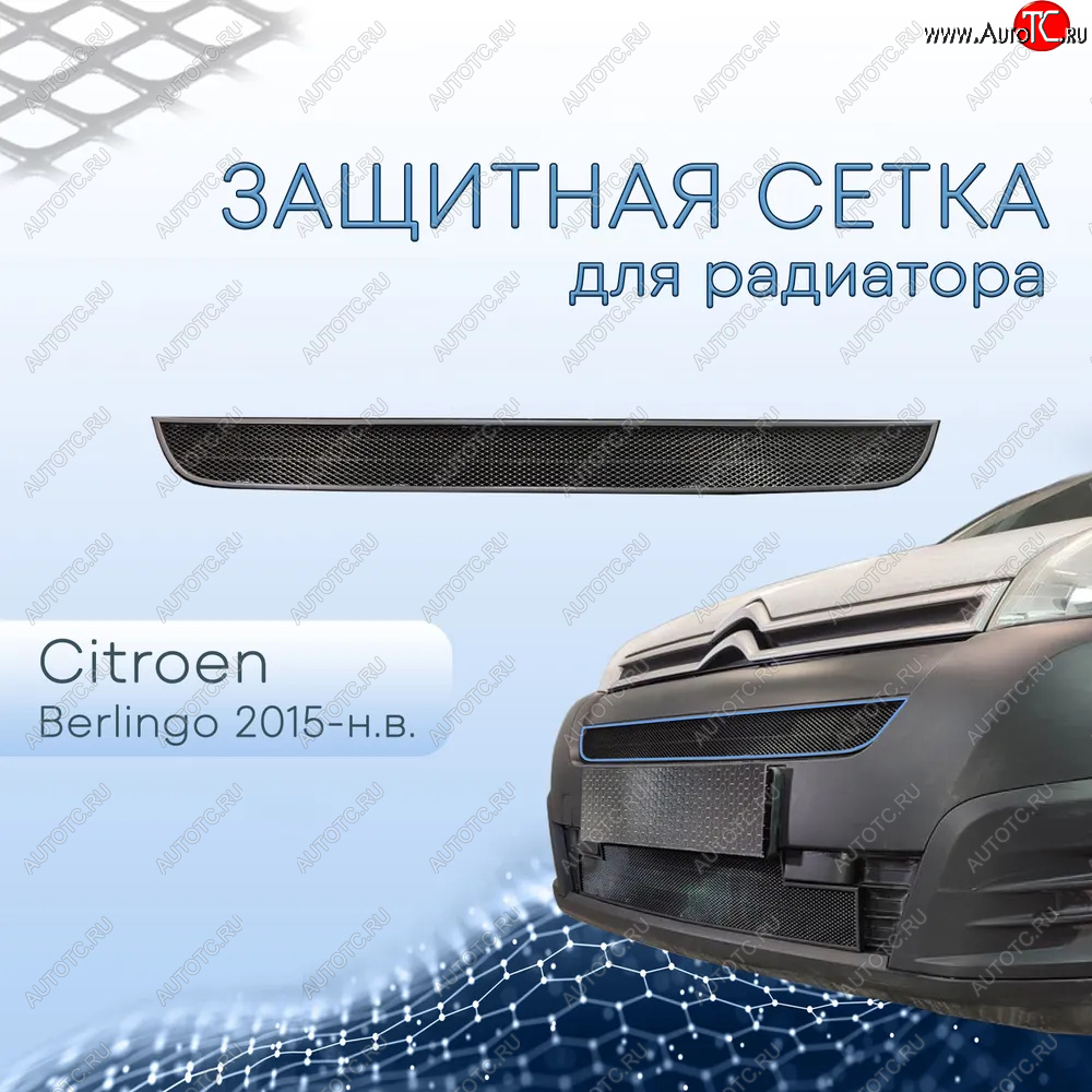 2 399 р. Защитная сетка в бампер (верх, ячейка 3х7 мм) Alfeco Стандарт CITROEN Berlingo B9 рестайлинг (2015-2022) (Чёрная)  с доставкой в г. Новочеркасск