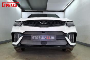 2 799 р. Защита радиатора (верх, с камерой) Стрелка11 Стандарт  Geely Tugella  FY11,HPBA4 (2022-2024) рестайлинг (хром)  с доставкой в г. Новочеркасск. Увеличить фотографию 2