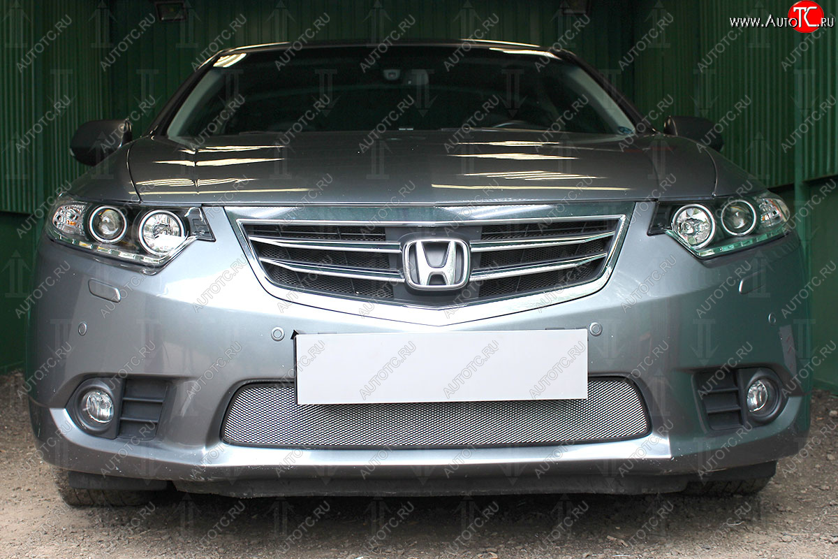 3 199 р. Защитная сетка в бампер (низ, ячейка 3х7 мм) Alfeco Стандарт  Honda Accord  CR (2013-2016) седан дорестайлинг (Хром)  с доставкой в г. Новочеркасск