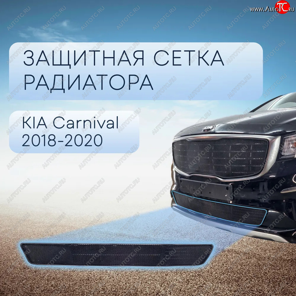 2 859 р. Защитная сетка в бампер (низ, ячейка 3х7 мм) Alfeco Стандарт  KIA Carnival  YP (2018-2020) минивэн рестайлинг (Чёрная)  с доставкой в г. Новочеркасск