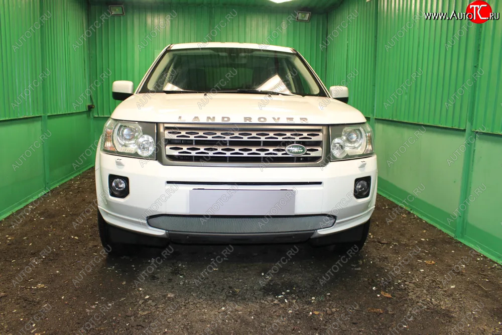 3 399 р. Защитная сетка в бампер (низ, ячейка 3х7 мм) Alfeco Стандарт  Land Rover Freelander  L359 (2010-2012) 1-ый рестайлинг (Хром)  с доставкой в г. Новочеркасск