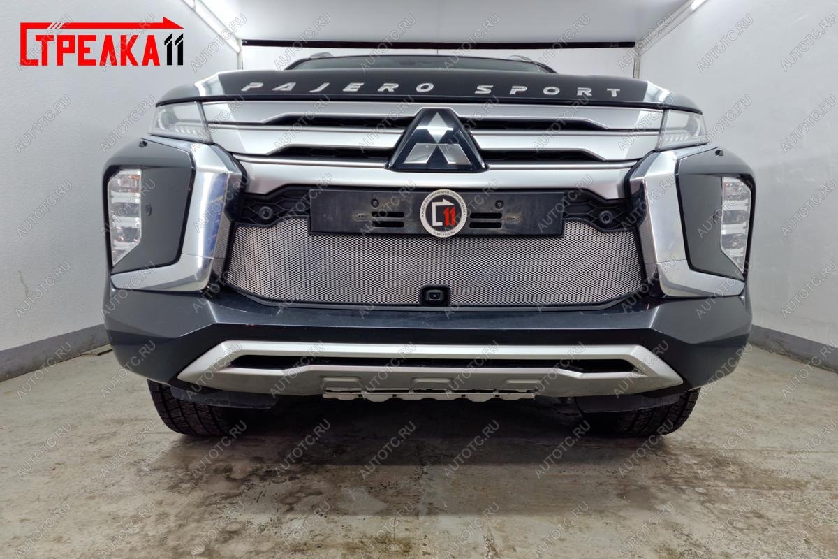 3 599 р. Защита радиатора Стрелка11 Стандарт  Mitsubishi Pajero Sport  QF (2019-2022) рестайлинг (хром)  с доставкой в г. Новочеркасск