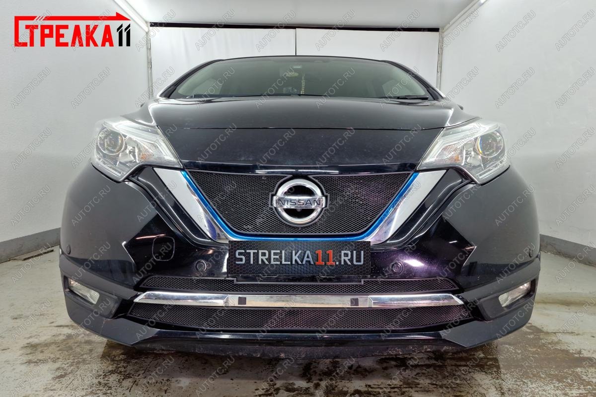 4 749 р. Защита радиатора (низ, Medalist X, 2 части) Стрелка11 Стандарт Nissan Note 2 E12 рестайлинг (2016-2020) (черная)  с доставкой в г. Новочеркасск