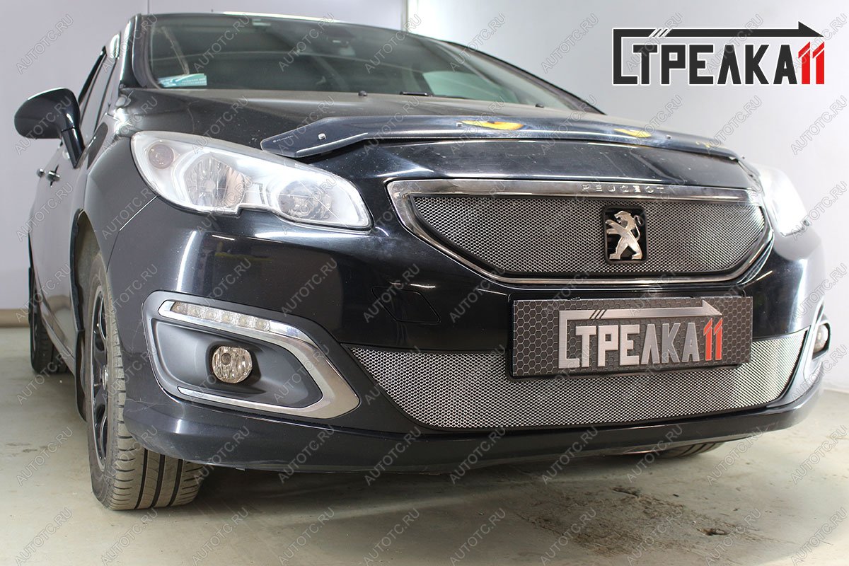 2 999 р. Защита радиатора (верх) Стрелка11 Стандарт  Peugeot 408 (2015-2022) рестайлинг (черная)  с доставкой в г. Новочеркасск