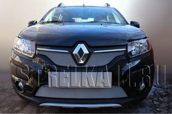 2 899 р. Защита радиатора Стрелка11 Стандарт Renault Logan 2 дорестайлинг (2014-2018) (хром)  с доставкой в г. Новочеркасск. Увеличить фотографию 1