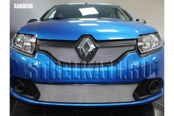 2 689 р. Защита радиатора (низ) Стрелка11 Стандарт  Renault Sandero  (B8) (2014-2018) дорестайлинг (хром)  с доставкой в г. Новочеркасск. Увеличить фотографию 1