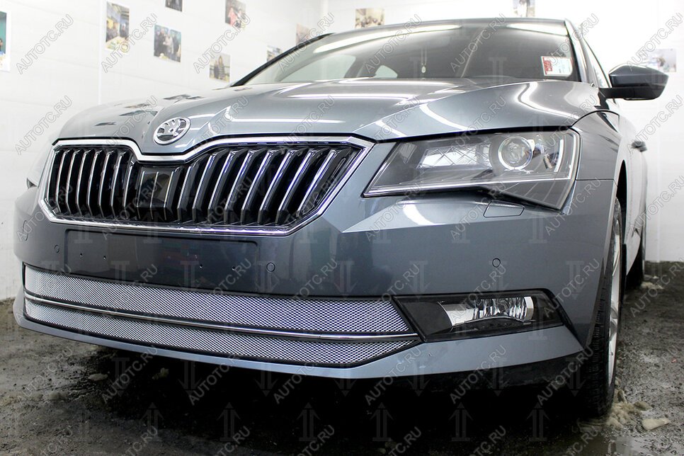 4 799 р. Защита радиатора (2 части) Стрелка11 Стандарт  Skoda Superb ( B8 (3V),  B8 (3V5)) (2015-2019) лифтбэк дорестайлинг, универсал дорестайлинг (хром)  с доставкой в г. Новочеркасск