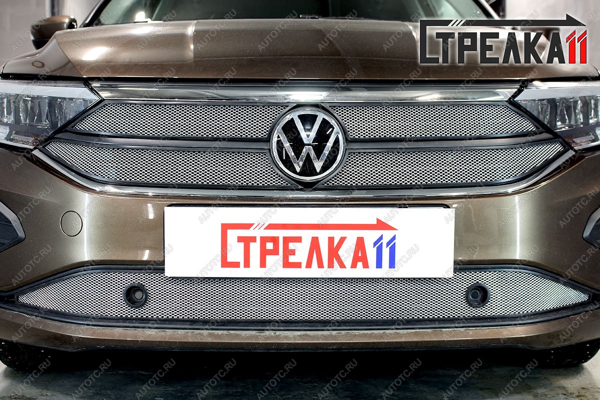 3 179 р. Защита радиатора (низ) Стрелка11 Стандарт  Volkswagen Polo  Mk6 (2020-2022) лифтбек (хром)  с доставкой в г. Новочеркасск