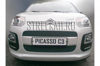 1 599 р. Зимняя заглушка решетки радиатора (верх) Стрелка11  CITROEN C3 Picasso  рестайлинг (2013-2017) (черная)  с доставкой в г. Новочеркасск. Увеличить фотографию 2