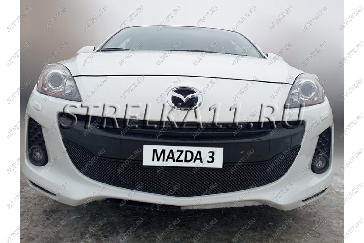 799 р. Зимняя заглушка решетки радиатора Стрелка11  Mazda 3/Axela  BL (2011-2013) рестайлинг седан, рестайлинг, хэтчбэк (черная)  с доставкой в г. Новочеркасск