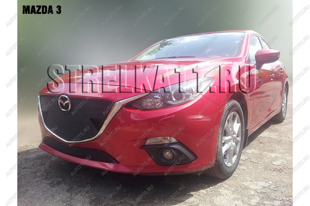 799 р. Зимняя заглушка решетки радиатора (верх) Стрелка11 Mazda 3/Axela BM дорестайлинг седан (2013-2016) (черная)  с доставкой в г. Новочеркасск