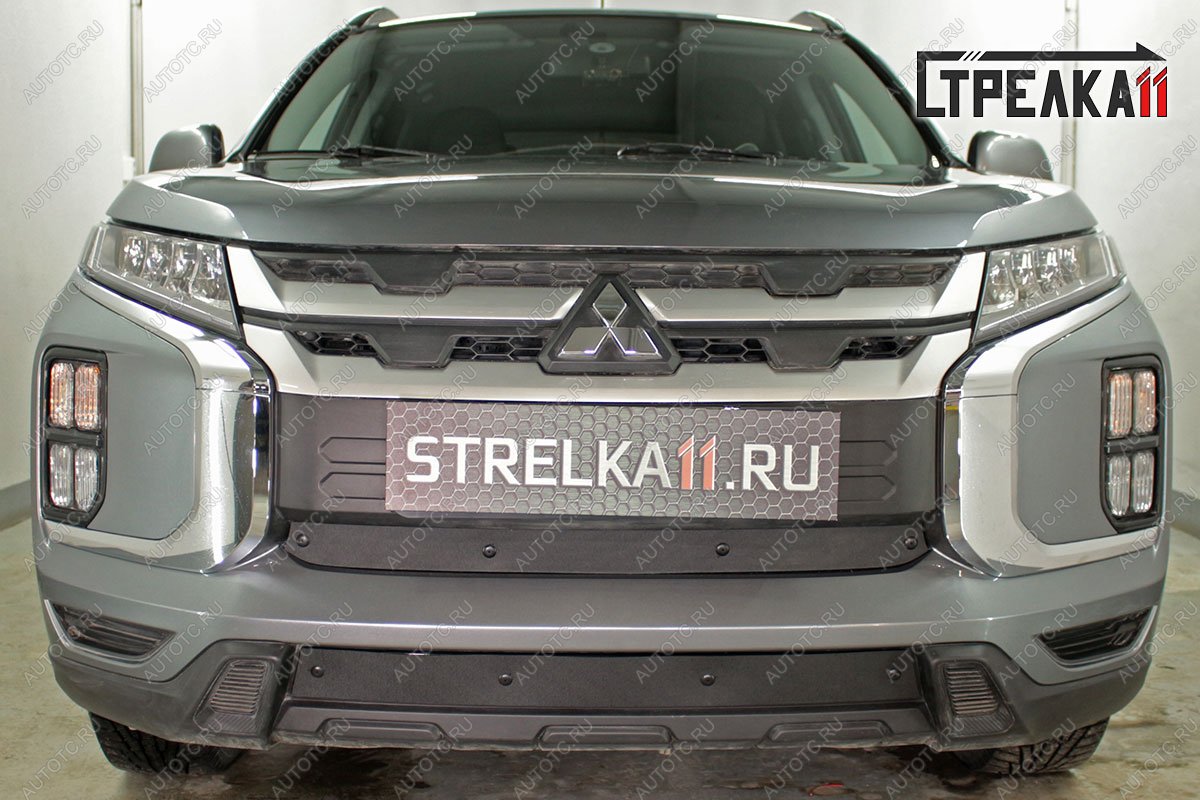 799 р. Зимняя заглушка решетки радиатора (середина) Стрелка11  Mitsubishi ASX (2019-2024) 3-ий рестайлинг (черная)  с доставкой в г. Новочеркасск