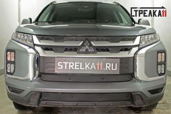 Зимняя заглушка решетки радиатора (верх) Стрелка11 Mitsubishi (Митсубиси) ASX (АСХ) (2019-2024) 3-ий рестайлинг  (черная)