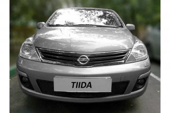 799 р. Зимняя заглушка решетки радиатора Стрелка11  Nissan Tiida  1 хэтчбек (2010-2014) C11 рестайлинг (черная)  с доставкой в г. Новочеркасск. Увеличить фотографию 2