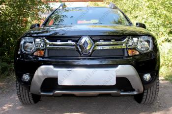 Зимняя заглушка решетки радиатора (верх) Стрелка11 Renault Duster HS рестайлинг (2015-2021)  (черная)