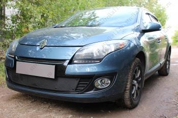 799 р. Зимняя заглушка решетки радиатора (верх) Стрелка11  Renault Megane  купе 3 дв. (2014-2016) 2-ой рестайлинг (черная)  с доставкой в г. Новочеркасск. Увеличить фотографию 2