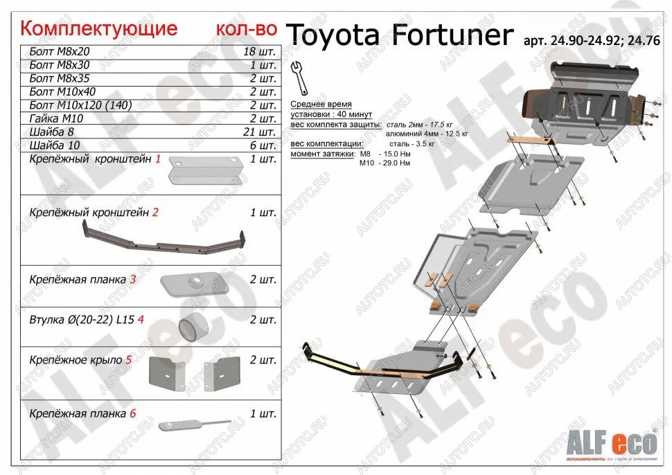 22 499 р. Защита радиатора, картера, редуктора переднего моста, кпп и рк (4 части) (V-2,7;2,8D) ALFECO  Toyota Fortuner  AN160 (2015-2024) дорестайлинг, рестайлинг (алюминий)  с доставкой в г. Новочеркасск