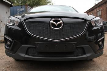 799 р. Зимняя заглушка решетки радиатора (с парктроником) PREMIUM Стрелка11  Mazda CX-5  KE (2011-2014) дорестайлинг (черная)  с доставкой в г. Новочеркасск. Увеличить фотографию 2