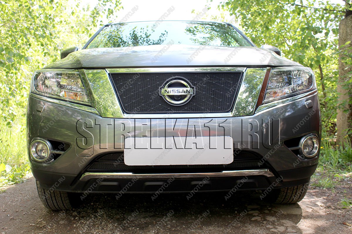 8 649 р. Защита радиатора (низ 2 части) Стрелка11 PREMIUM  Nissan Pathfinder  R52 (2012-2017) дорестайлинг (черная)  с доставкой в г. Новочеркасск