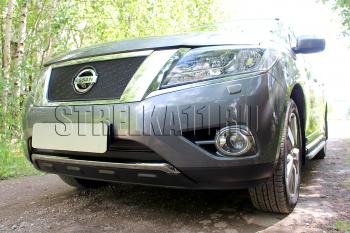 8 649 р. Защита радиатора (низ 2 части) Стрелка11 PREMIUM  Nissan Pathfinder  R52 (2012-2017) дорестайлинг (черная)  с доставкой в г. Новочеркасск. Увеличить фотографию 2