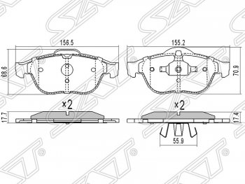 1 049 р. Колодки тормозные SAT (передние)  Renault Clio (KR,  CR,  BR), Megane (седан,  универсал,  хэтчбэк 5 дв.), Scenic (2)  с доставкой в г. Новочеркасск. Увеличить фотографию 1