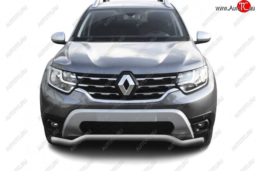 6 999 р. Защита переднего бампера Slitkoff (Ø57 мм).  Renault Duster  HM (2021-2024) рестайлинг (Сталь окрашенная, цвет серебристый)  с доставкой в г. Новочеркасск