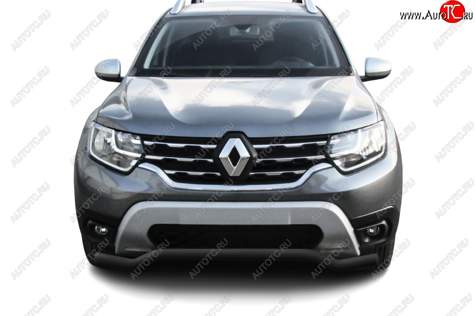 10 299 р. Защита переднего бампера Slitkoff (Ø57 мм).  Renault Duster  HM (2021-2024) рестайлинг (Сталь окрашенная, цвет черный)  с доставкой в г. Новочеркасск