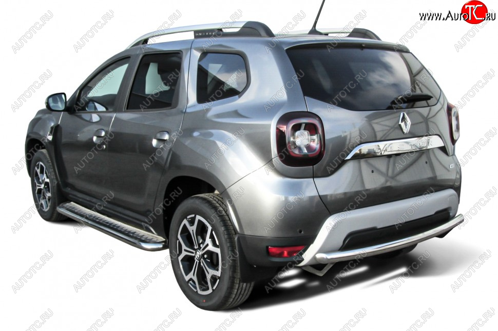 10 699 р. Защита заднего бампера Slitkoff (Ø57 мм)  Renault Duster  HM (2021-2024) рестайлинг (Полированная нержавейка)  с доставкой в г. Новочеркасск