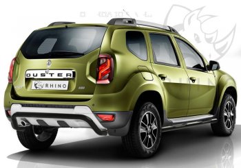 Пороги труба d76 с накладкой ч. сталь Russtal. (v3) Renault Duster HS рестайлинг (2015-2021)