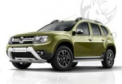 5 499 р. Защита переднего бампера (Ø63 мм, окрашенная) Russtal Renault Duster HS рестайлинг (2015-2021) (серебро)  с доставкой в г. Новочеркасск. Увеличить фотографию 1