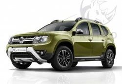 Защита переднего бампера (Ø63 мм волна, окрашенная) Russtal Renault Duster HS рестайлинг (2015-2021)  (черный муар)