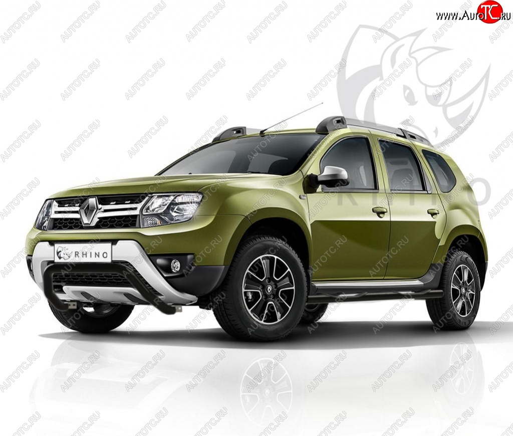 5 999 р. Защита переднего бампера (Ø63 мм волна, окрашенная) Russtal Renault Duster HS рестайлинг (2015-2021) (черный муар)  с доставкой в г. Новочеркасск