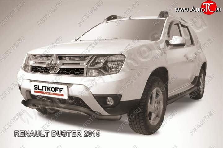 6 999 р. Защита переднего бампер (сталь окрашенная, волна 57 мм) Slitkoff Renault Duster HS рестайлинг (2015-2021) (Цвет: серебристый)  с доставкой в г. Новочеркасск