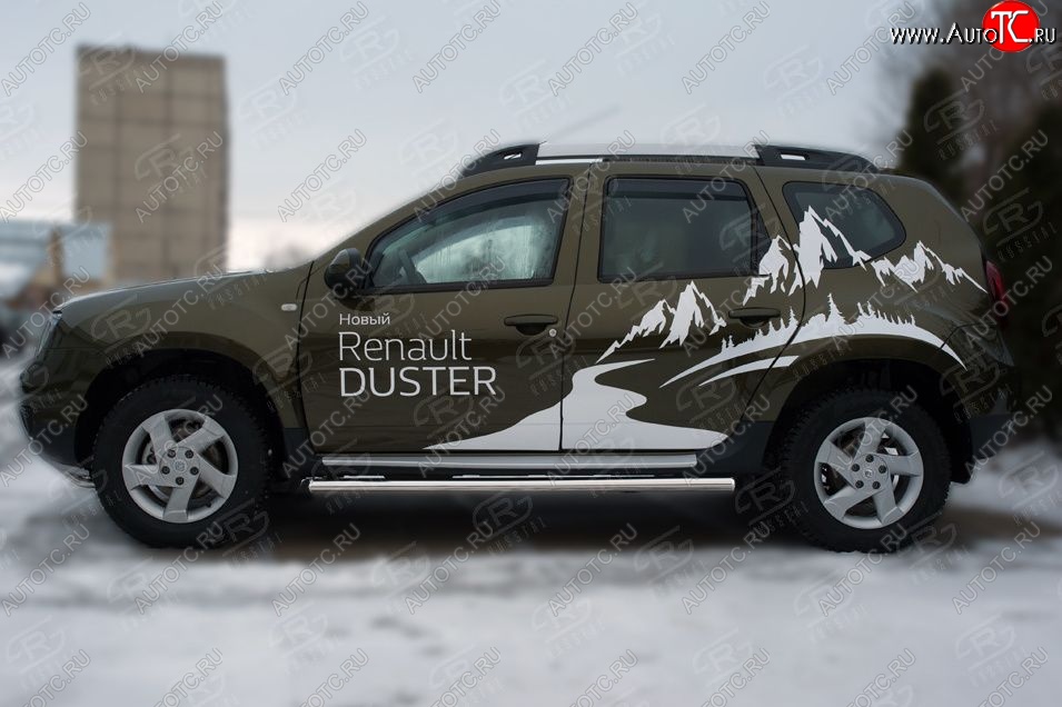 5 899 р. Защита порогов из круглой трубы диаметром 63 мм Russtal v23 Renault Duster HS рестайлинг (2015-2021) (Сталь с полимерным покрытием. Цвет: серебристый)  с доставкой в г. Новочеркасск