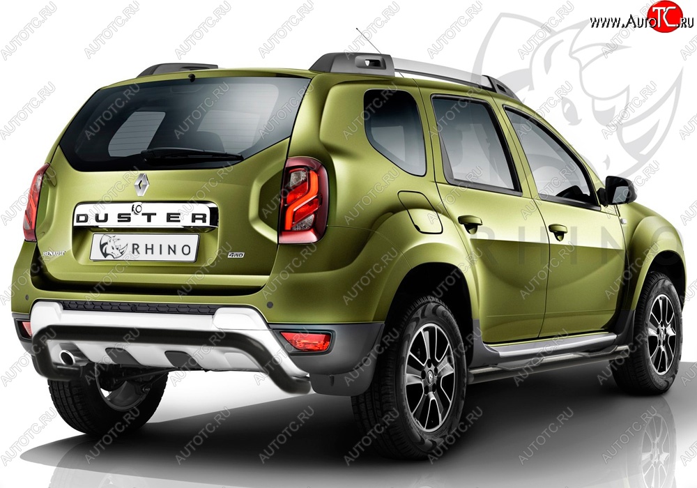 7 999 р. Защита заднего бампера (Ø63 мм волна под машину, нержавейка) SLITKOFF  Renault Duster  HS (2015-2021) рестайлинг (черная)  с доставкой в г. Новочеркасск