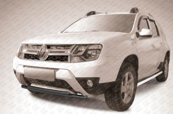 6 349 р. Защита переднего бампера Slitkoff (Ø 42+Ø 42, двойная). Renault Duster HS рестайлинг (2015-2021) (Сталь с полимерным покрытием. Цвет: черный)  с доставкой в г. Новочеркасск. Увеличить фотографию 1