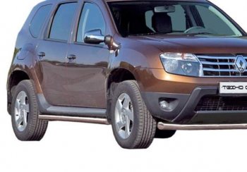 7 999 р. Защита порогов ТехноСфера (Техно Сфера) (Сталь с покрытием, 63.5 mm)  Renault Duster  HS (2010-2015) дорестайлинг (цвет: Серебристый)  с доставкой в г. Новочеркасск. Увеличить фотографию 1