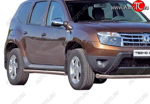 8 799 р. Защита порогов ТехноСфера (Техно Сфера) (Сталь с покрытием, 63.5 mm) Renault Duster HS дорестайлинг (2010-2015) (цвет: Серебристый)  с доставкой в г. Новочеркасск