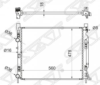 6 549 р. Радиатор двигателя SAT  Renault Kangoo  KW0 (2008-2013) дорестайлинг  с доставкой в г. Новочеркасск. Увеличить фотографию 1