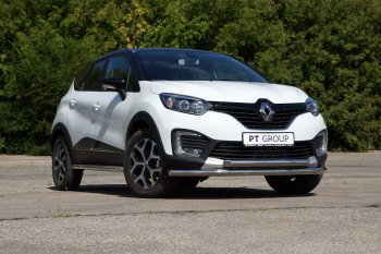 22 349 р. Защита переднего бампера двойная из труб d63/63 мм Petroil Tuning Renault Kaptur дорестайлинг (2016-2020) (Нержавеющая полированная сталь)  с доставкой в г. Новочеркасск. Увеличить фотографию 2