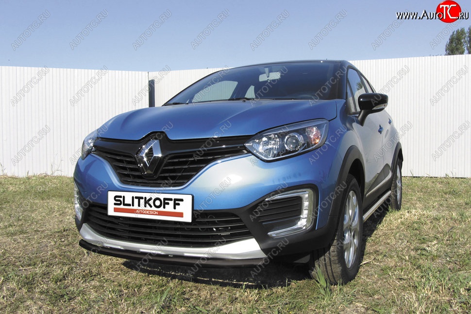 6 849 р. Защита переднего бампера из трубы d42 Slitkoff Renault Kaptur дорестайлинг (2016-2020) (Цвет: серебристый)  с доставкой в г. Новочеркасск