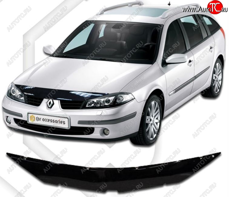 2 299 р. Дефлектор капота CA-Plastiс  Renault Laguna  2 X74 (2000-2005) лифтбэк дорестайлинг (Classic черный, Без надписи)  с доставкой в г. Новочеркасск