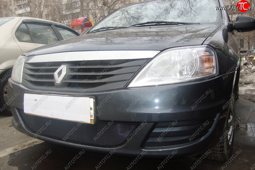 2 199 р. Защитная сетка на бампер Russtal (черная) Renault Logan 1 дорестайлинг (2004-2010)  с доставкой в г. Новочеркасск