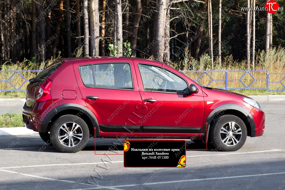 7 599 р. Накладки на колёсные арки RA (комплект на 4 колеса)  Renault Sandero Stepway  (BS) (2010-2014) (Поверхность шагрень)  с доставкой в г. Новочеркасск