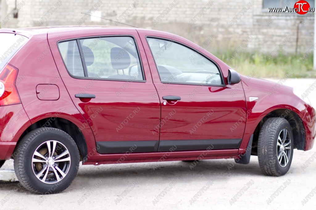 3 099 р. Молдинги дверей RA (Stepway, широкие, комплект)  Renault Sandero Stepway  (BS) (2010-2014) (Поверхность шагрень)  с доставкой в г. Новочеркасск